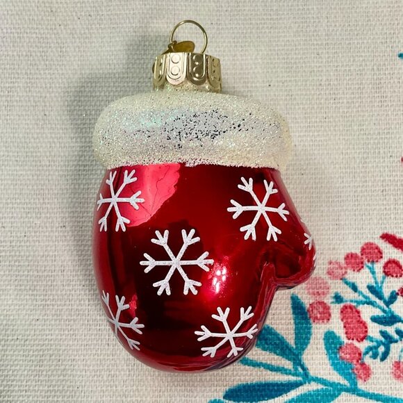 Celebrations by Radko Y2K Christmas Ornament Glass Red Mitten Snowflakes Glitter - Picture 3 of 4